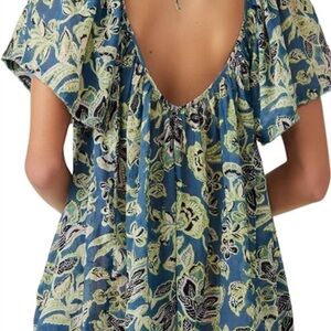 We the free LG Floral Blue and Green Women's Top